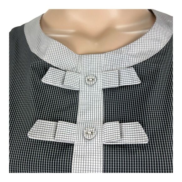 Eva Franco Belted Sleeveless Dress SZ 8 Black White Grid Pattern Bows Buttons - Picture 6 of 11